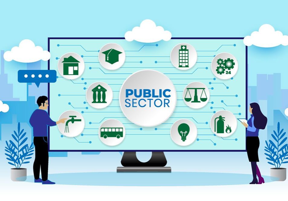 Governmental System Citizen Service Concept. Public Sector Government People Business Concept With icons.